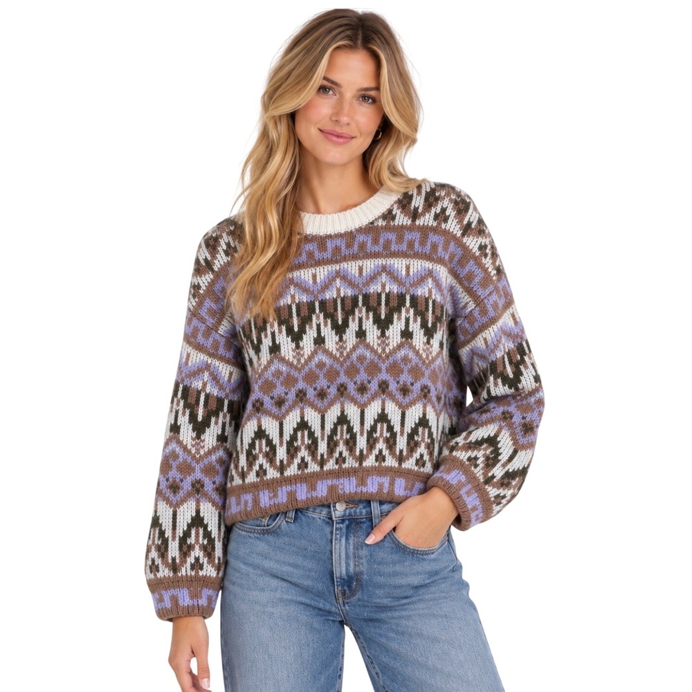 Anthropologie Fair Isle Alpaca Wool Blend Sweater Small Purple Brown Pullover